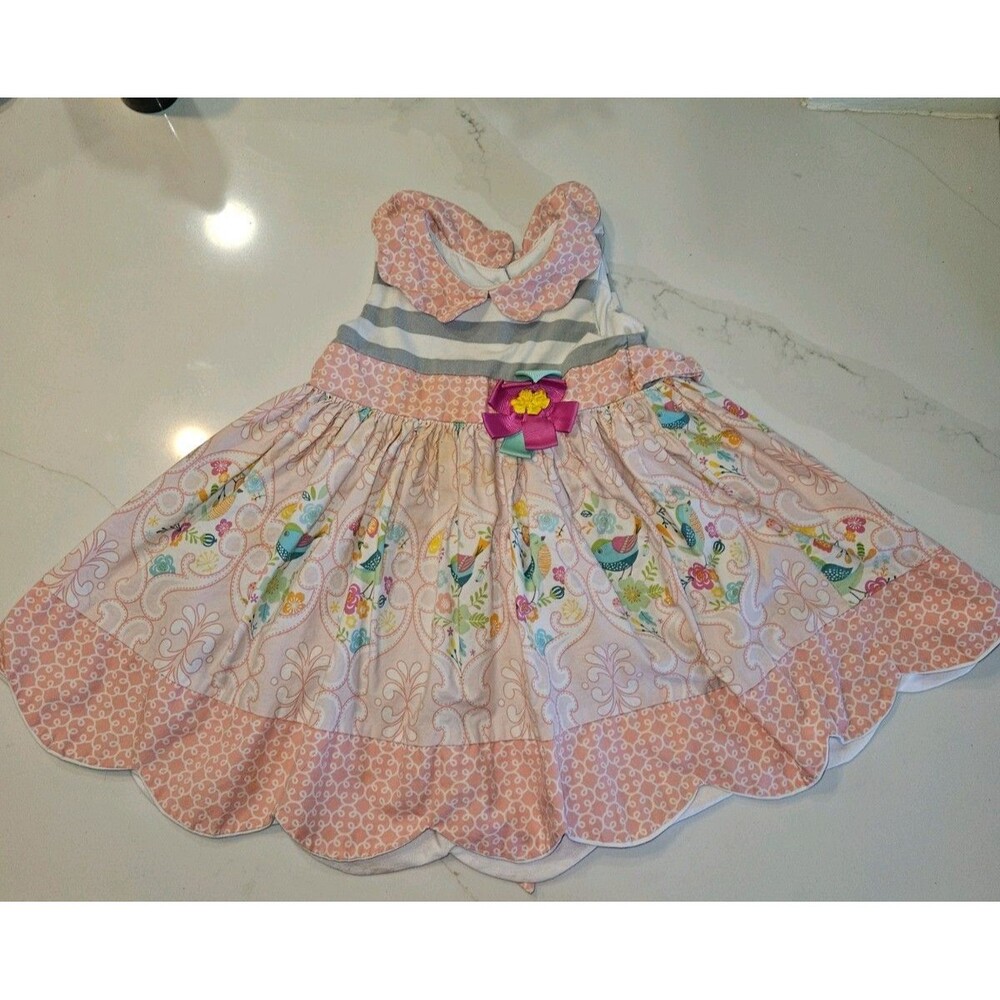 Counting Daisies Girl's Dress With Flowers And Birds, Size 2T